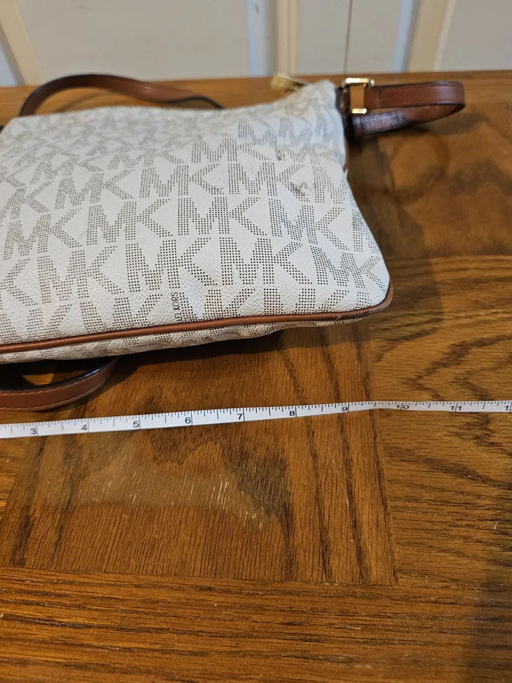 Michael Kors White Logo Crossbody Bag with Brown Strap